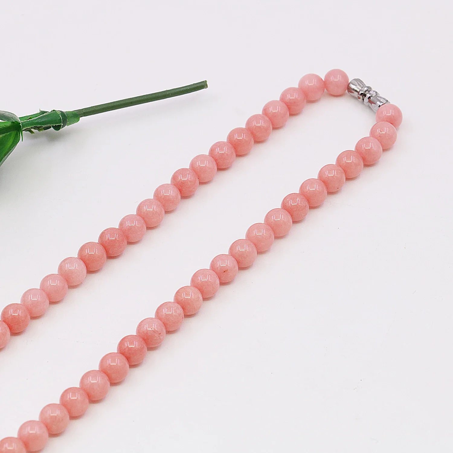 6-14mm Natural Pink Chalcedony Tower Round Bead Necklace/Earring Sets,Gemstone Jewelry Necklace,Rotating Buckle,Combination Gift