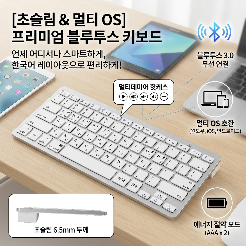 

Беспроводная компактная ультратонкая энергоэффективная Bluetooth-клавиатура с английской и корейской раскладкой для телефонов, планшетов, ПК, Windows