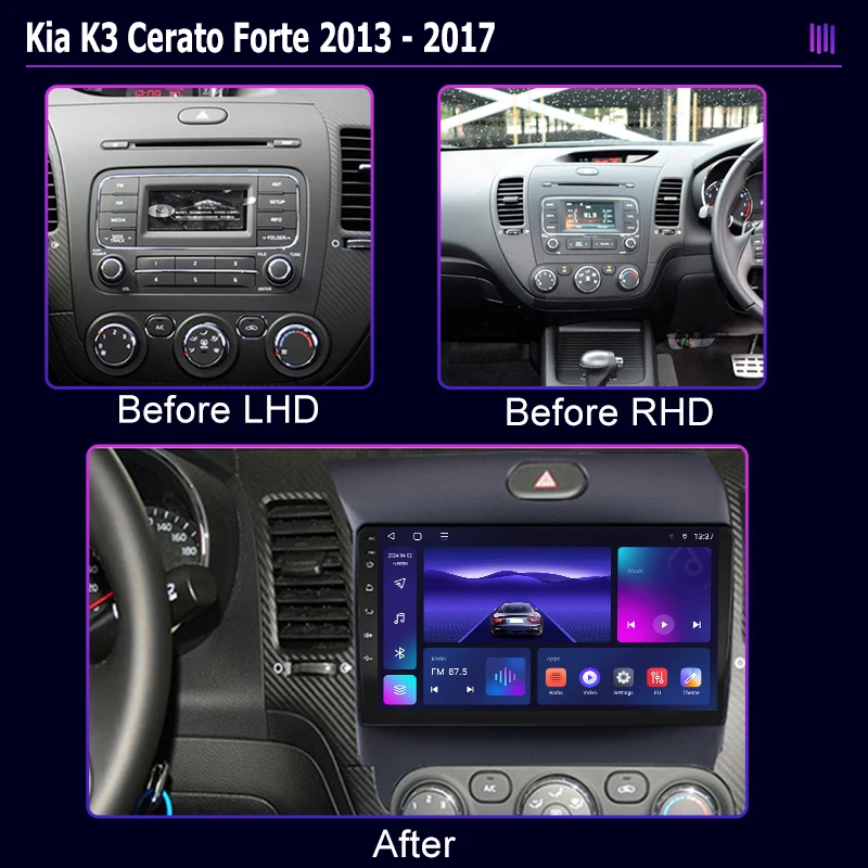 roadivox Android car radio for Kia K3 Cerato Forte 2013 2017 stereo GPS Navigation video Multimedia Player tape recorder