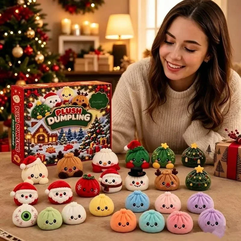 Plush Dumpling Advent Calendar 24 Pcs Christmas Countdown Blind Box Soft Squeeze Stress Relief Toy For Adults Holiday Gift
