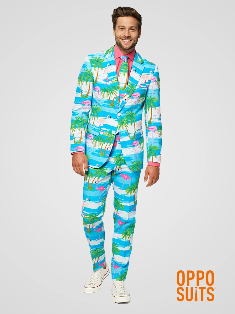 

New Male Wedding Clothes Men's Fashion Casual Luxury Jacket Man Flamingo Print Suit Bar Blazers Coats High Quality Hombre Dress