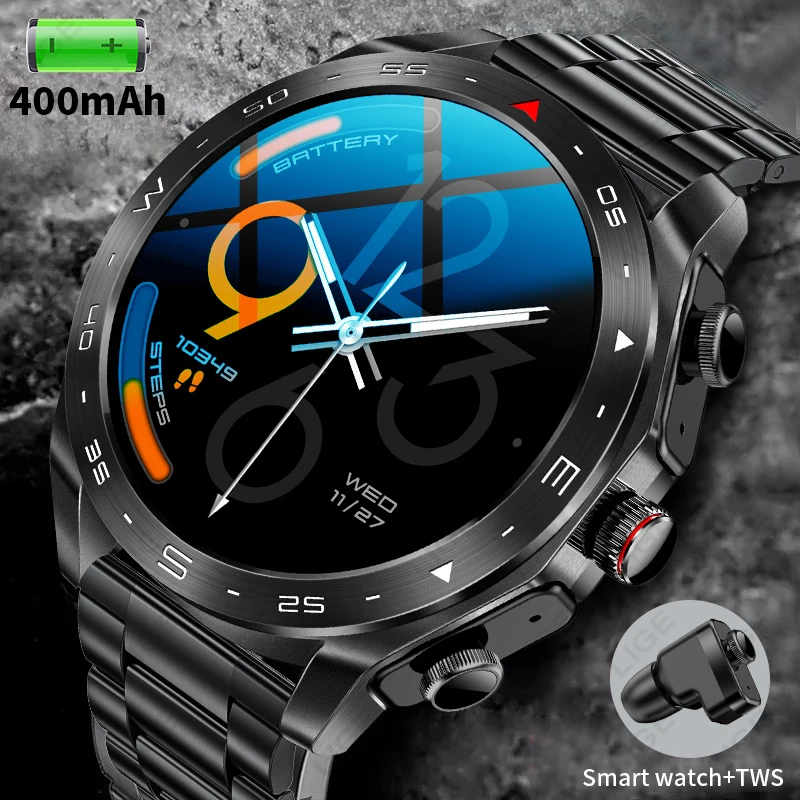 

TWS Wireless Headset Smartwatch Waterproof Bluetooth Call Heart Rate Monitor Men Smart Watches Outdoor Sports Watch With Compass