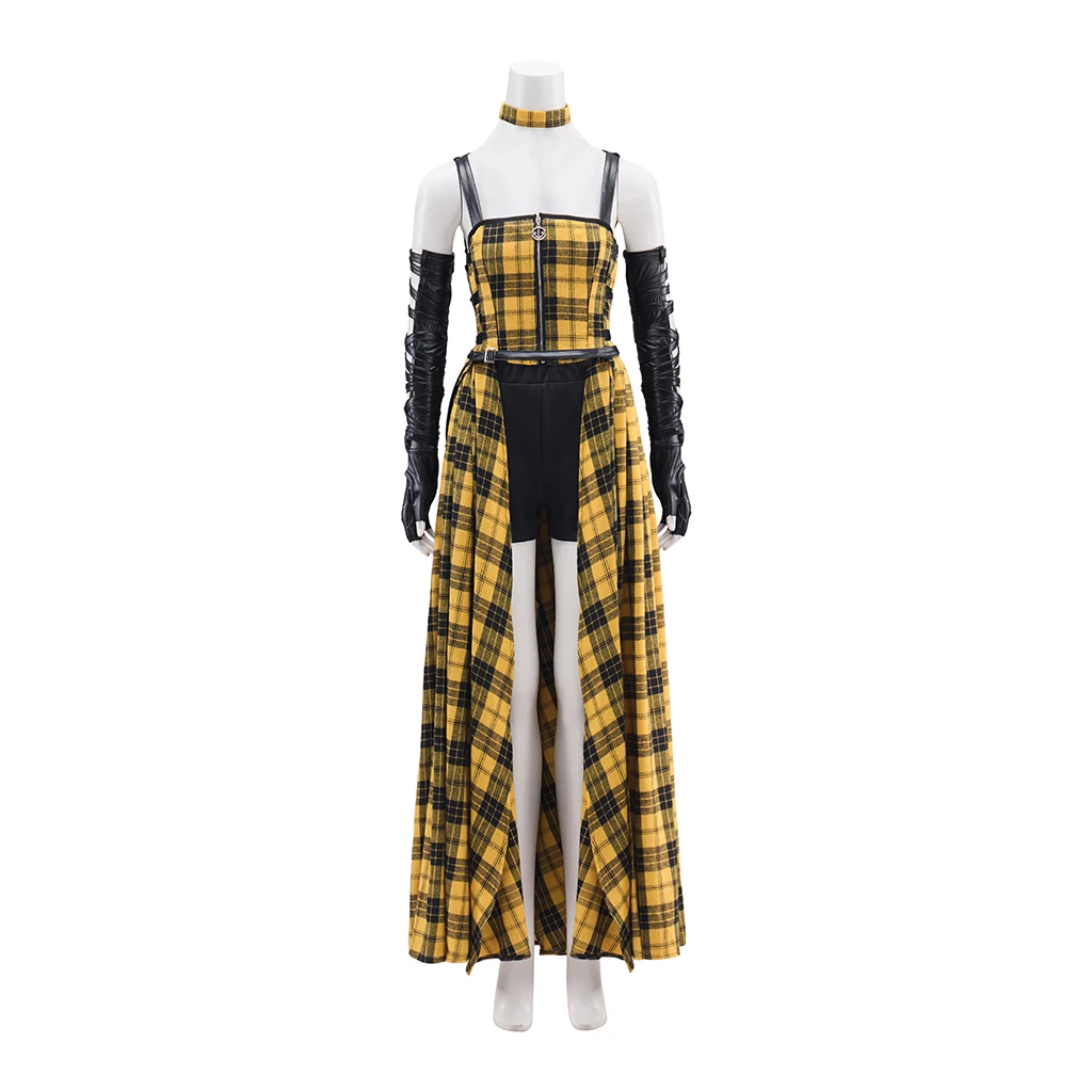

Singer Cosplay High-Low Yellow and Black Plaid Dress Outfit Music Stage Performances Costume