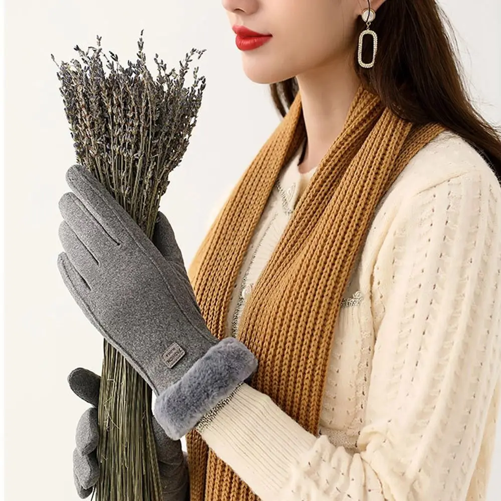 هدية قفازات مخملية قطيفة سميكة مقاومة للرياح قفازات شتوية بلون سادة شاشة تعمل باللمس قفازات نسائية شتوية #2
