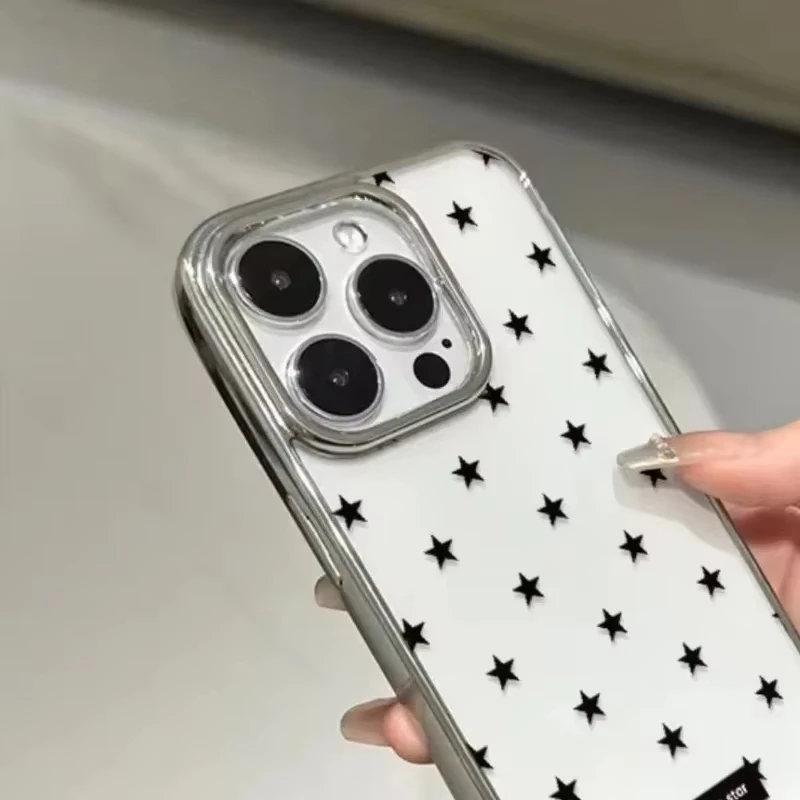 Ins Korean Full Screen Black Stars Phone Case For iPhone 17 Air 16 Promax 15 14 13 12 11 Pro MAX XR XSMAX 78Plus Y2K Soft Cover - view 4