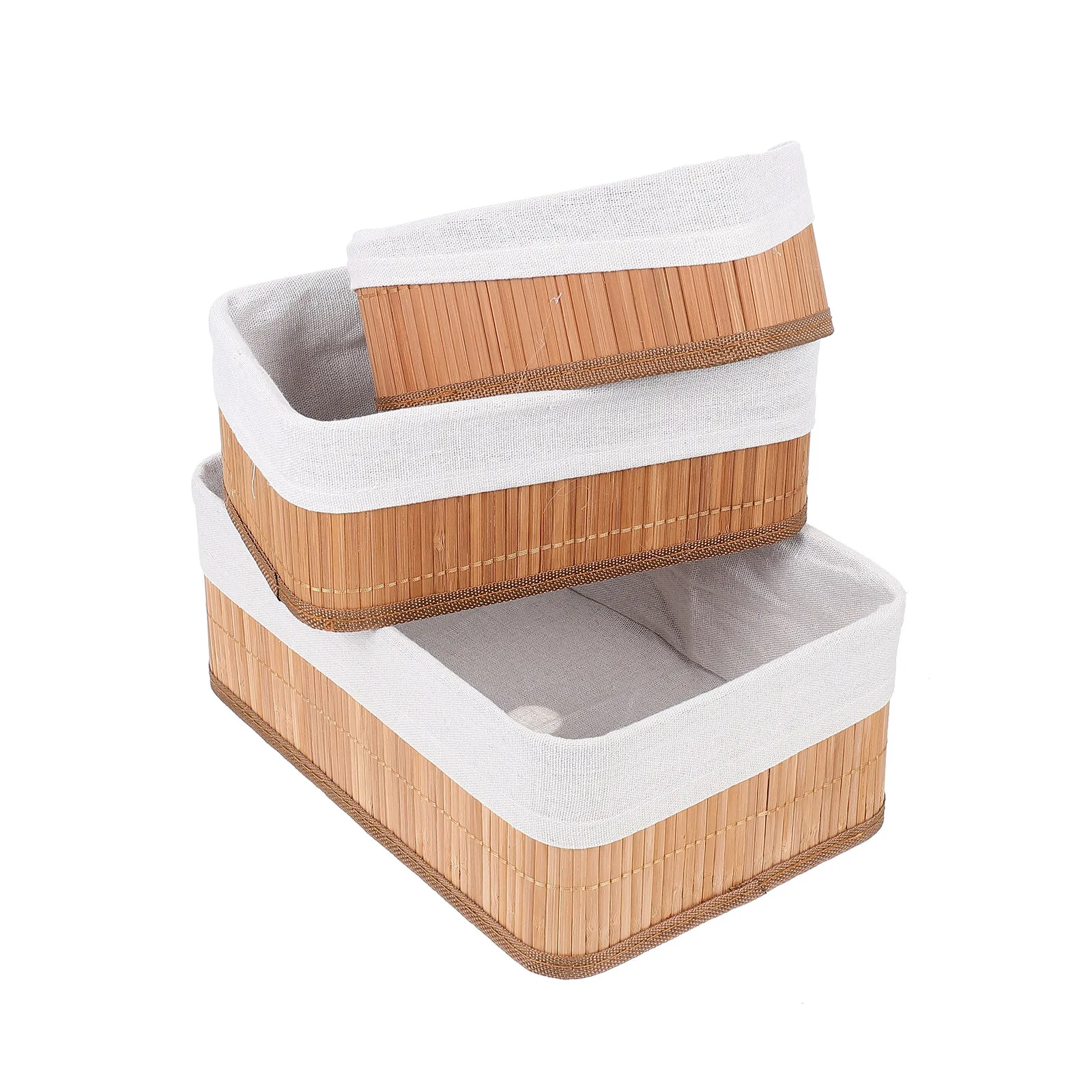 

3Pcs Woven Storage Basket Natural Aesthetic Style Flat Base Stable Desktop Basket Home Accessory Office Storage