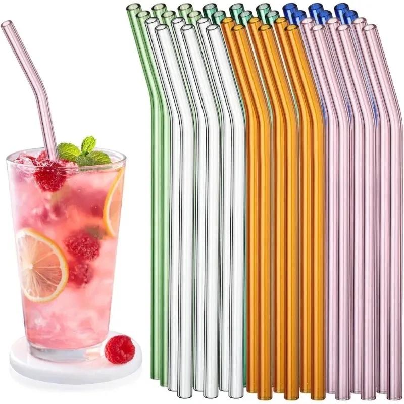 

12pcs Reusable Glass Straws, Bent Glass Straws, Clear Beverage Travel Straws, Beverage Straws