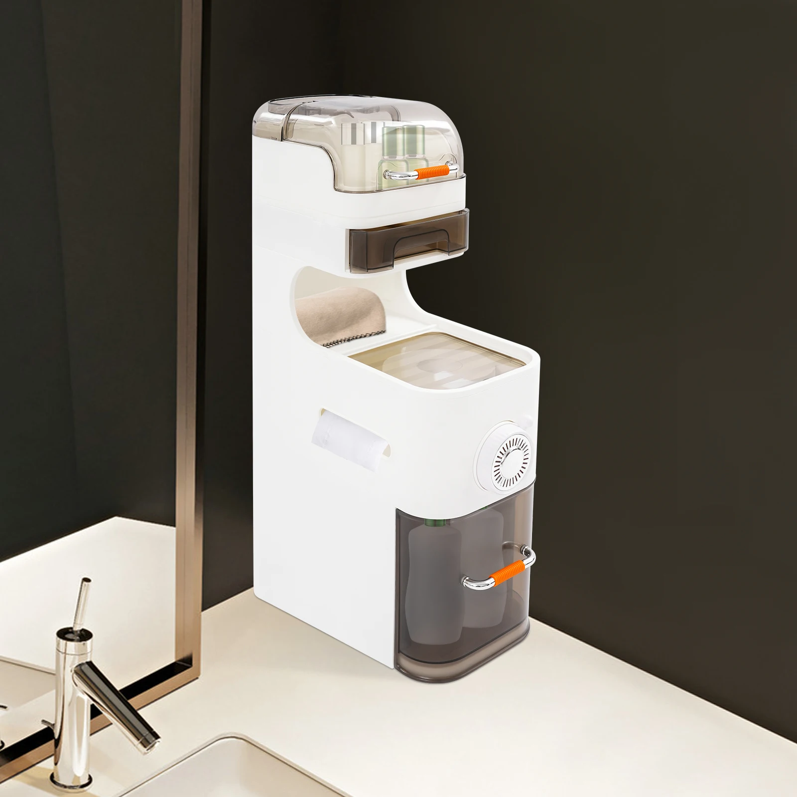 

2-Tier Storage Cabinet, Desktop Organizer Box with Drawers, 59*37.5*18cm PP Plastic Storage for Home Office Multipurpose Storage