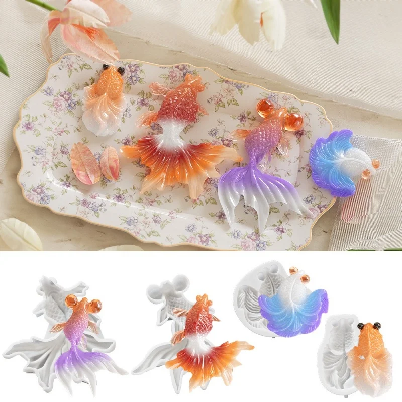 DIY Goldfish Koi Earring Pendant Silicone Mold Hanging Tag Keychain Fish Tank Landscape Carp Resin Epoxy Mold Jewelry Handmade