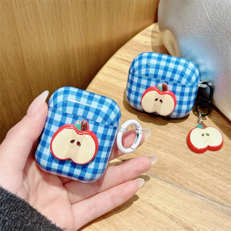 Cute 3D Apple grid Earphone Case For Apple Airpods 4 3 Pro 2 Cover with Charm Silicone Headphone Charging Cases For Airpod 3 Fun