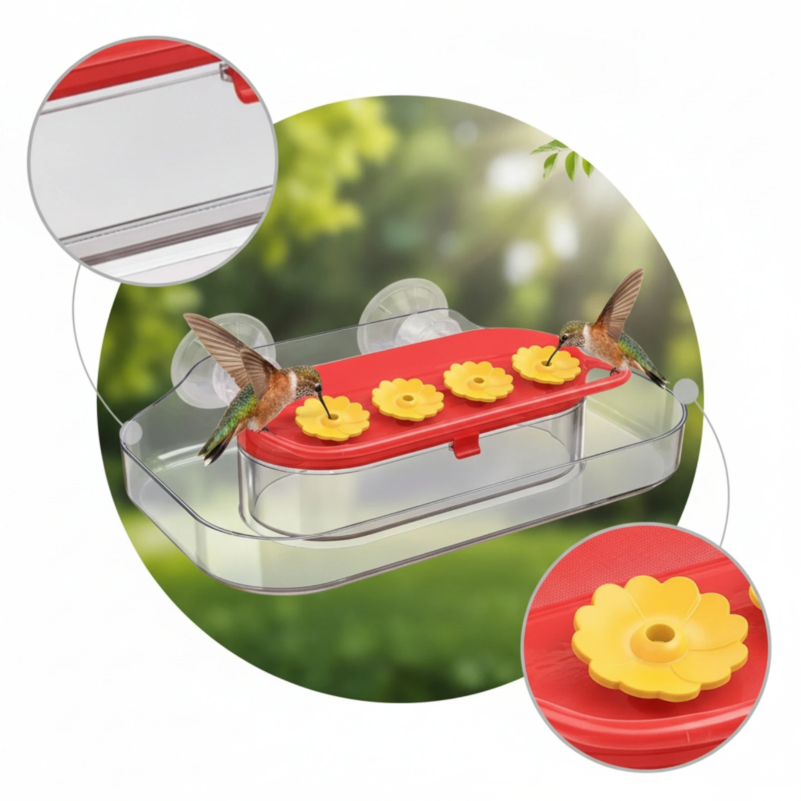 Hummingbird Feeder with Moat Compact Suction Cup Feeder Transparent No-Drill for Bird Watchers, Patio, Backyard