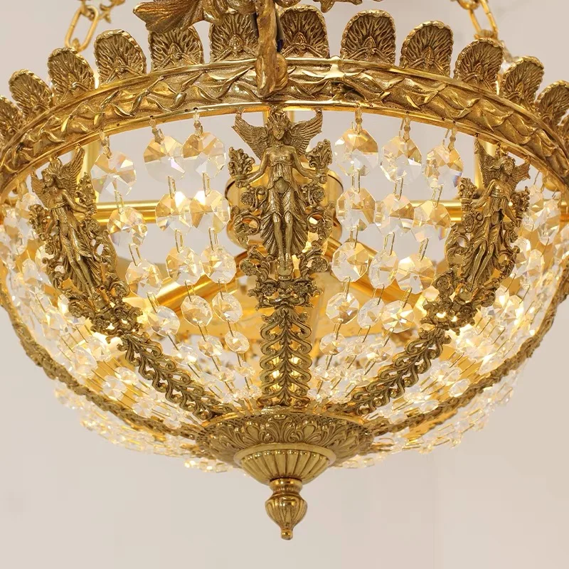 European Brass Living Room Pendent Light Bedroom Dining Lamp French Villa Baroque Luxury Copper Large Chandelier