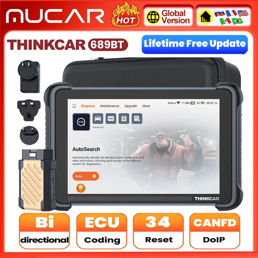 THINKCAR Thinkscan 689BT Diagnostic Tools All System OBD2 Scanner ECU Coding CANFD DOIP 34 Resets Lifetime Free Auto Scan Tools