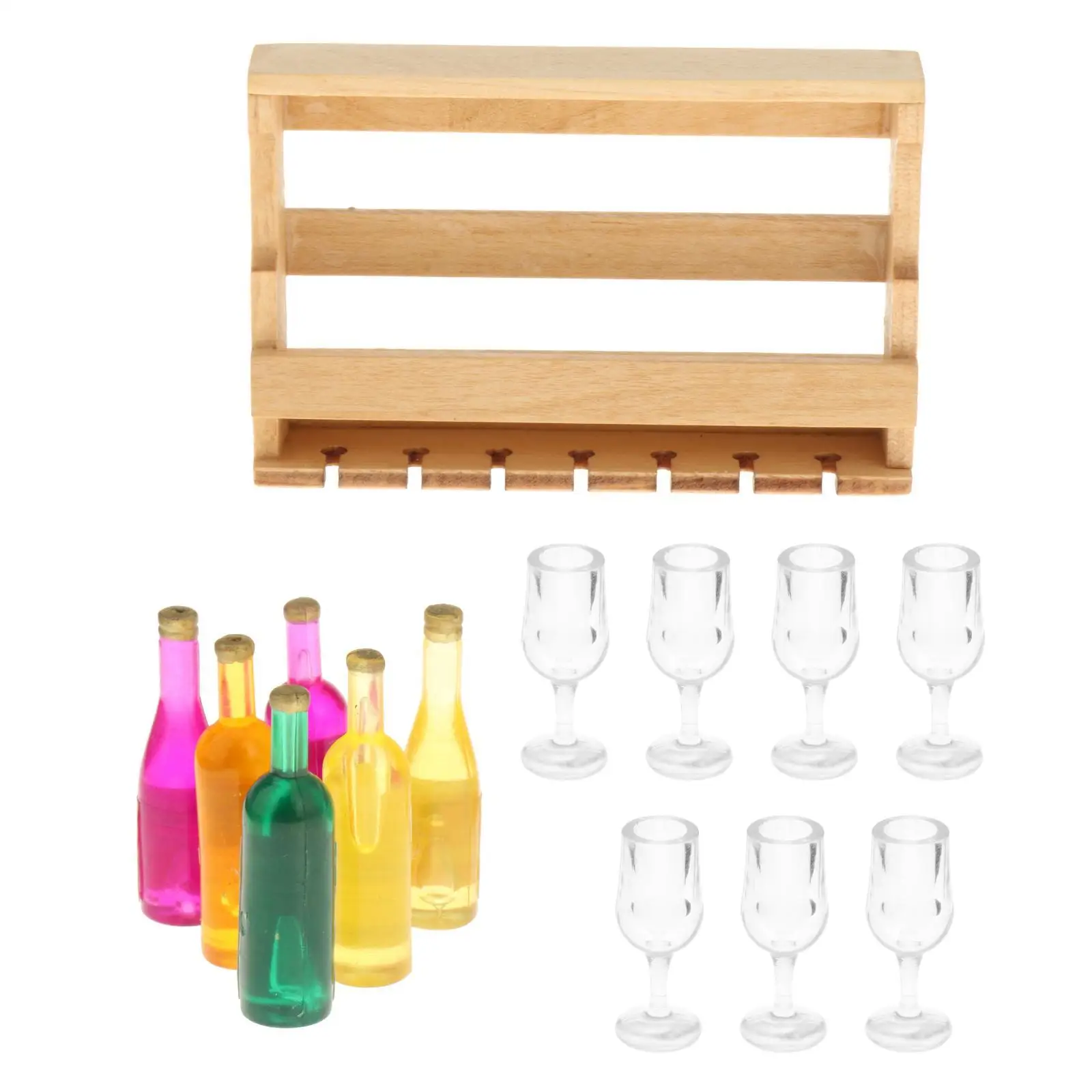 14 peças rack de vinho para casa de bonecas escala 1:12 com garrafas e copo de vidro móveis de brinquedos