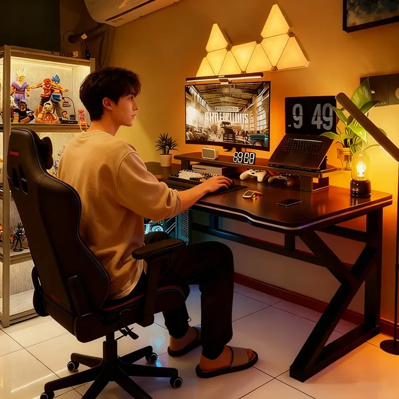 Black E-sports Style Computer Desk Gaming Table for Bedroom Home Office Workbench Desktop Setup Rental House Furniture