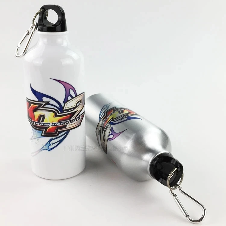 600ML Sport Bottle DIY LOGO Customized Colorful Print Photo Text Aluminium Biker Hiker Travel Outdoor Cup Portable Carabiner