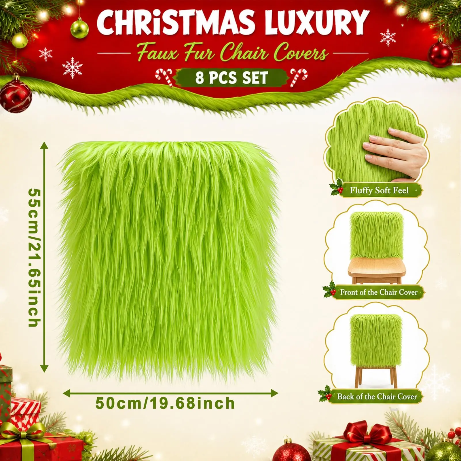 8 Pack Christmas Chair Covers Plush Green Christmas Chair Back