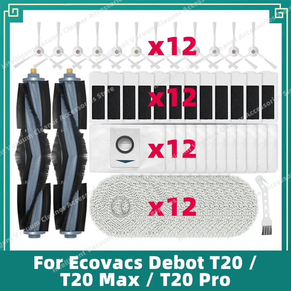 Compatible For Ecovacs Debot T20 / T20 Max / T20 Pro / T20 OMNI /T20e OMNI Main Roller Side Brush Mop Cloths Dust bag  Parts