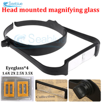 Magnifying Glass Headhold Magnifier LED Light 1.6/2/2.5/3.5X Reading Eye Repair Magnifier With 4Pcs Glasses Loupe Optical Lens