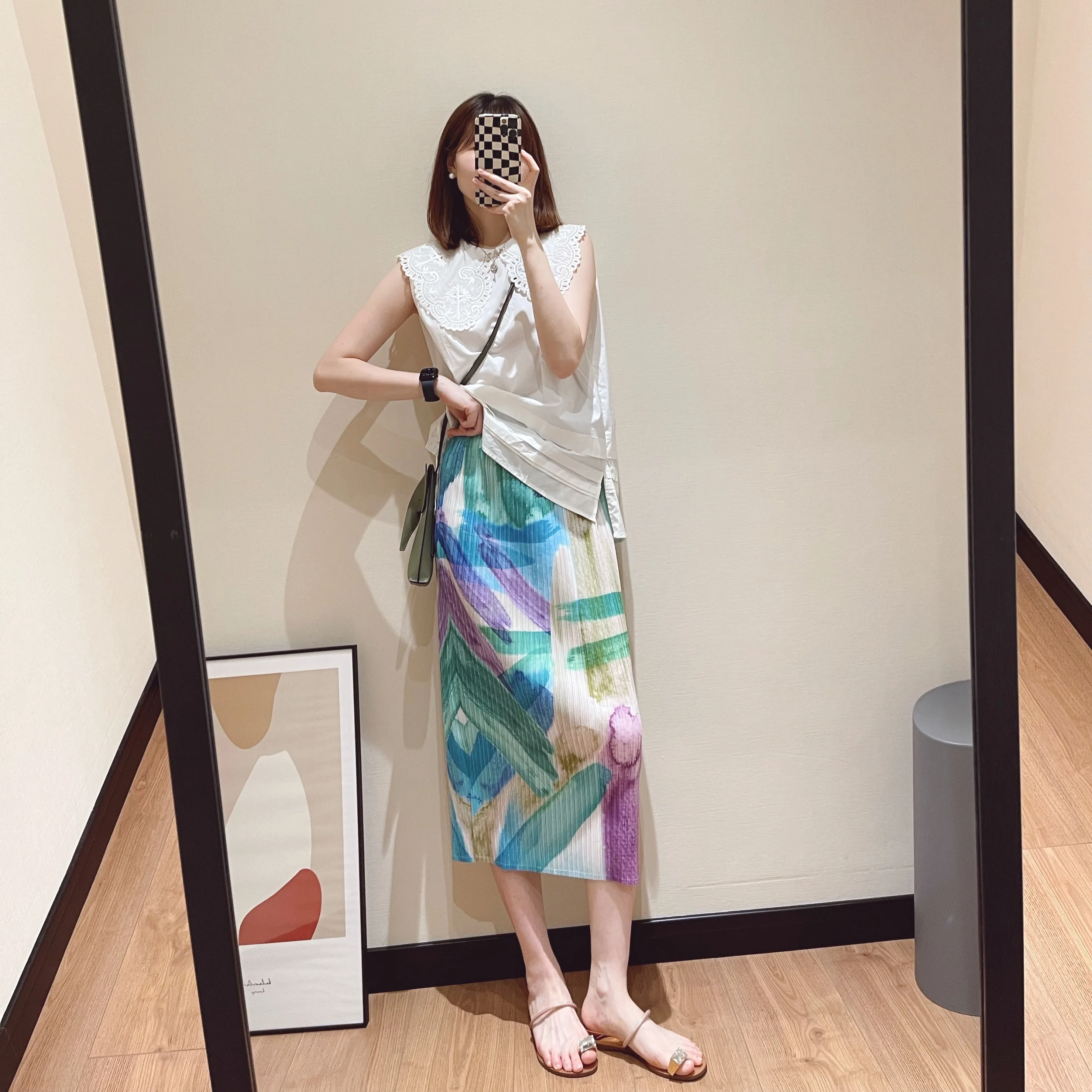 

Versatile Floral Pleated Skirt, Slimming High Waist, Beach Holiday Essential, Comfort Fit Up To 80KG