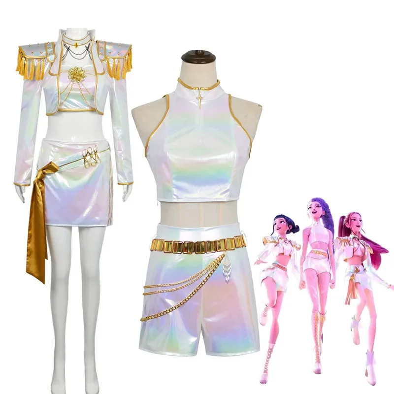 Película de Anime HUNTR X KPOP Zoey Rumi Mira, disfraz de Cosplay para adultos y niños, traje blanco para fiesta de Halloween, juego de rol, actuación