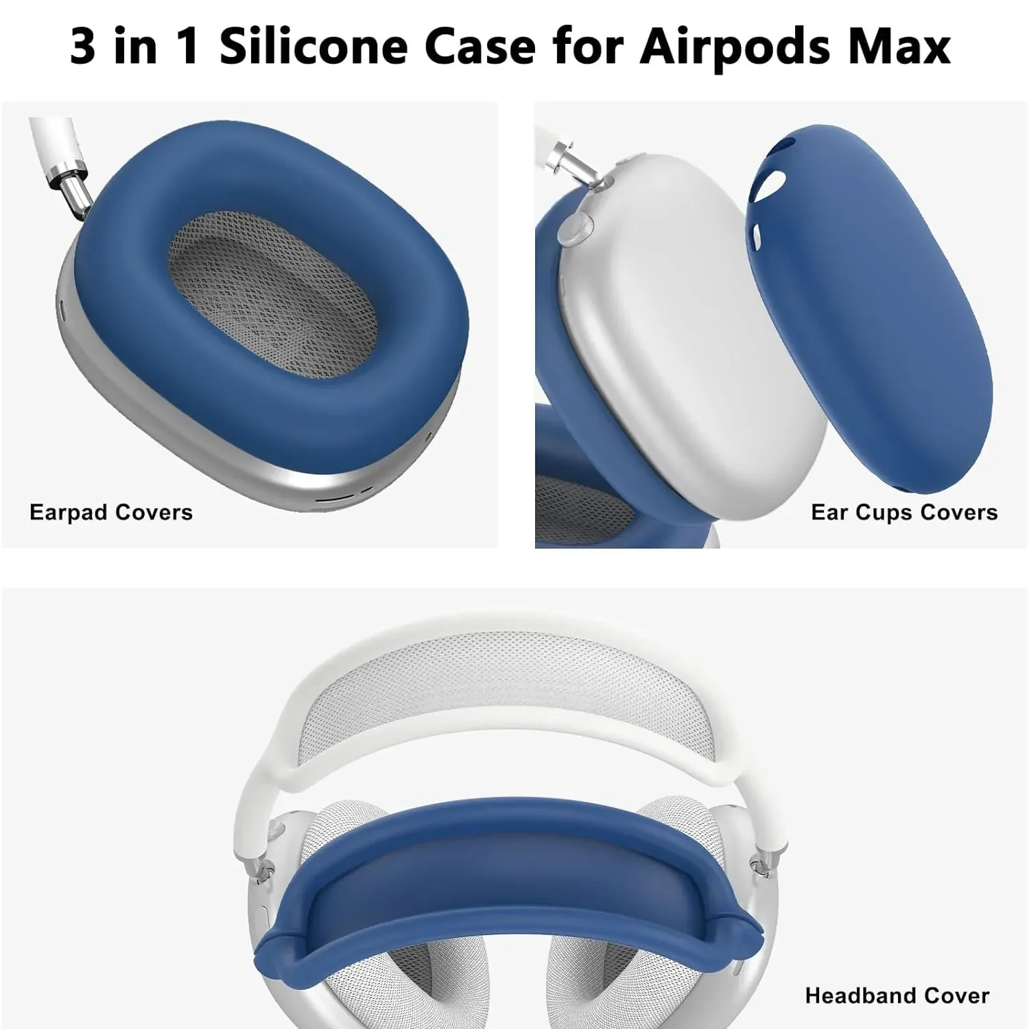 Loerss ที่เก็บหูฟังซิลิโคน3 in 1สำหรับ airpods MAX นุ่มป้องกันการกระแทกสำหรับ Apple airpod MAX อุปกรณ์เสริมเคส