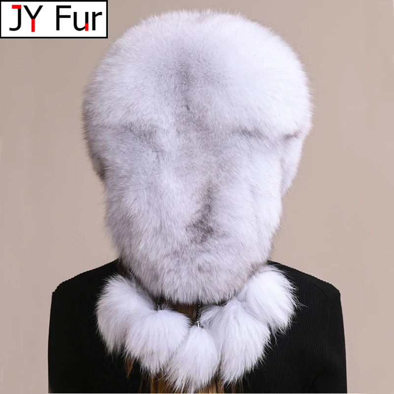 Winter Warm Women Russian Raccoon Royal Fur Caps Fox fur Hat Dome Mongolian Hat Fur Hat Luxury Lady Natural Fox Fur Bomber Hat