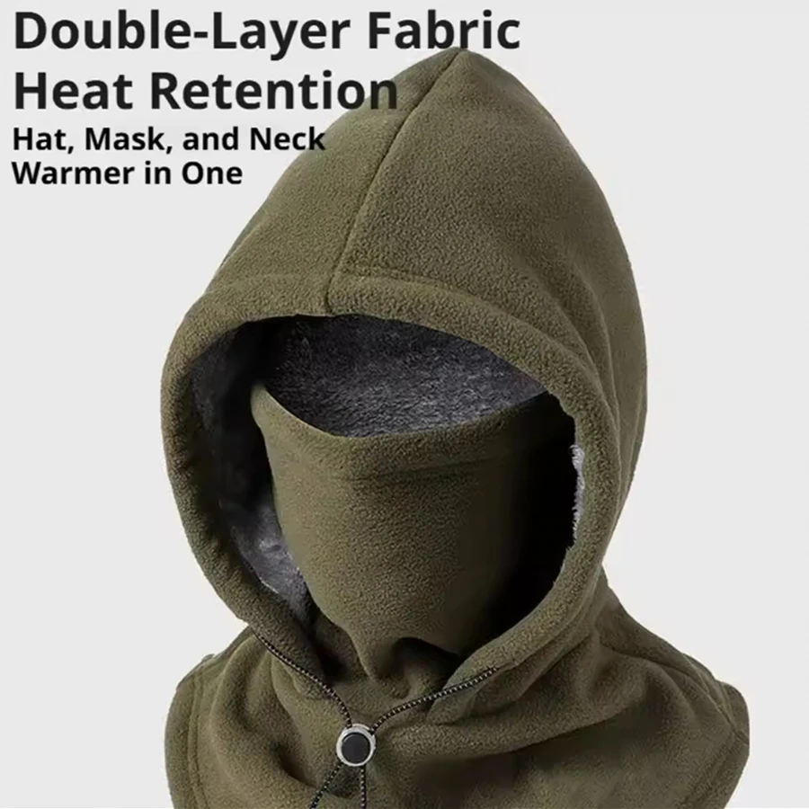 Winter Fleece Balaclava Face Mask Windproof Thermal Hood Hat with Drawstring Full Face Neck Warmer for Motorcycle Cycling Skiing