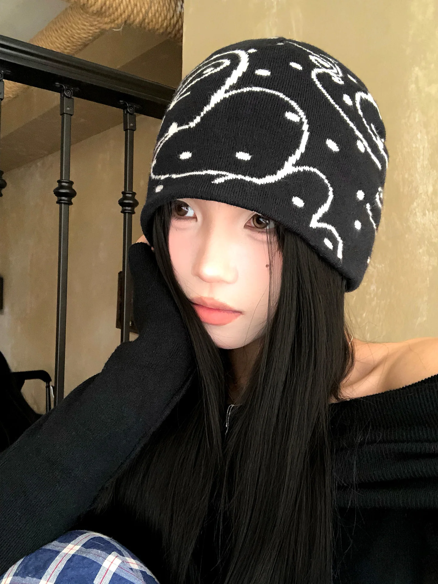 American Retro Knitted Beanie Hat Women's Fashion Street Small Design Sense Face Slimming Overhead Capsule Autumn Style