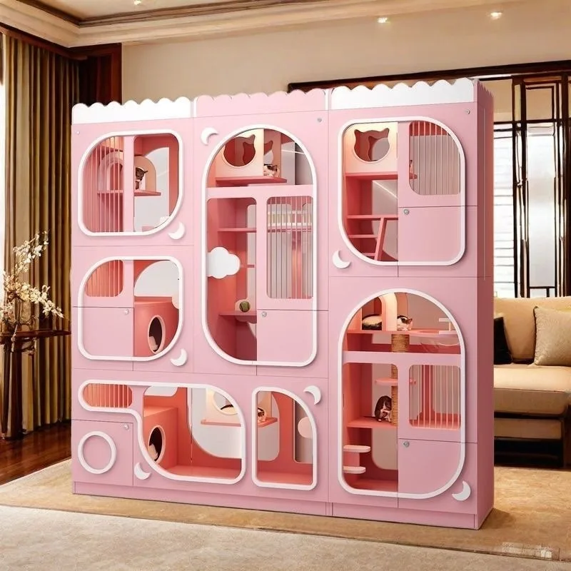 Integrated cat nest solid wood cage double-sided glass display cabinet pet store