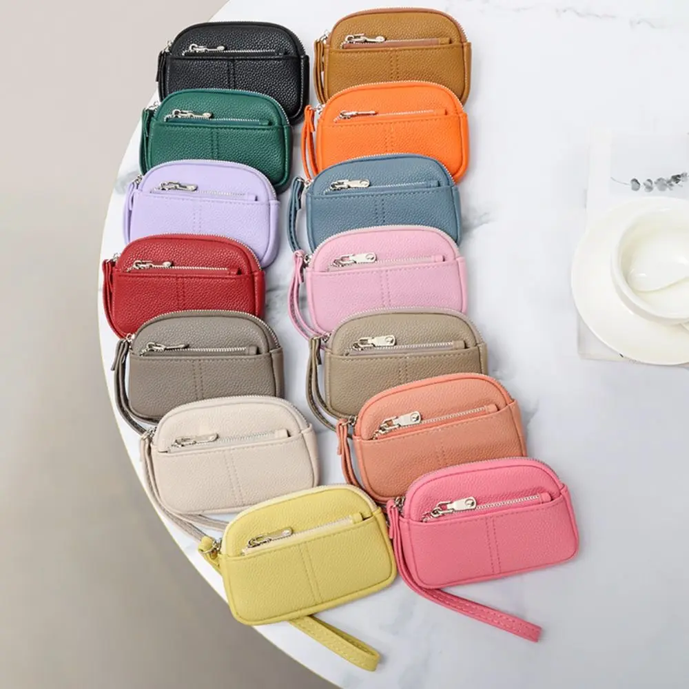 Nette PU Leder Frauen Mini Brieftasche Einfarbig Lagerung Tasche Studenten Geldbörse Große kapazität Zipper Handgelenk Schlüssel Tasche