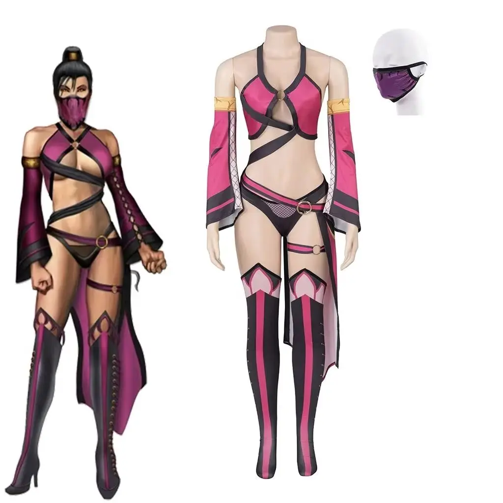 

Game MK9 Mileena Cosplay Costume Sexy Women Halter Neck Bikini Skirts Battle Suit Halloween Carnival Party Superhero Outfits