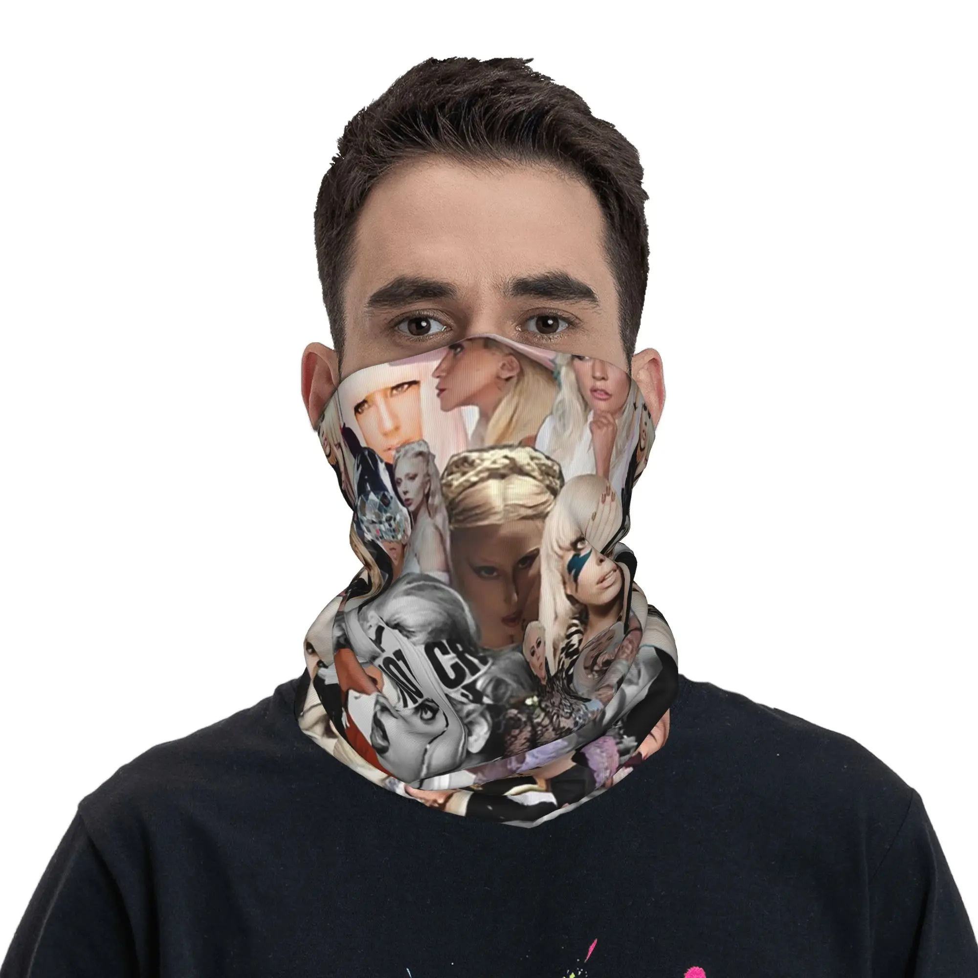 Drawing Lady Gaga Graphic Bandana Neck Gaiter Printed Wrap Mask Scarf Warm Balaclava Hiking Fishing For Men Women Adult Washable