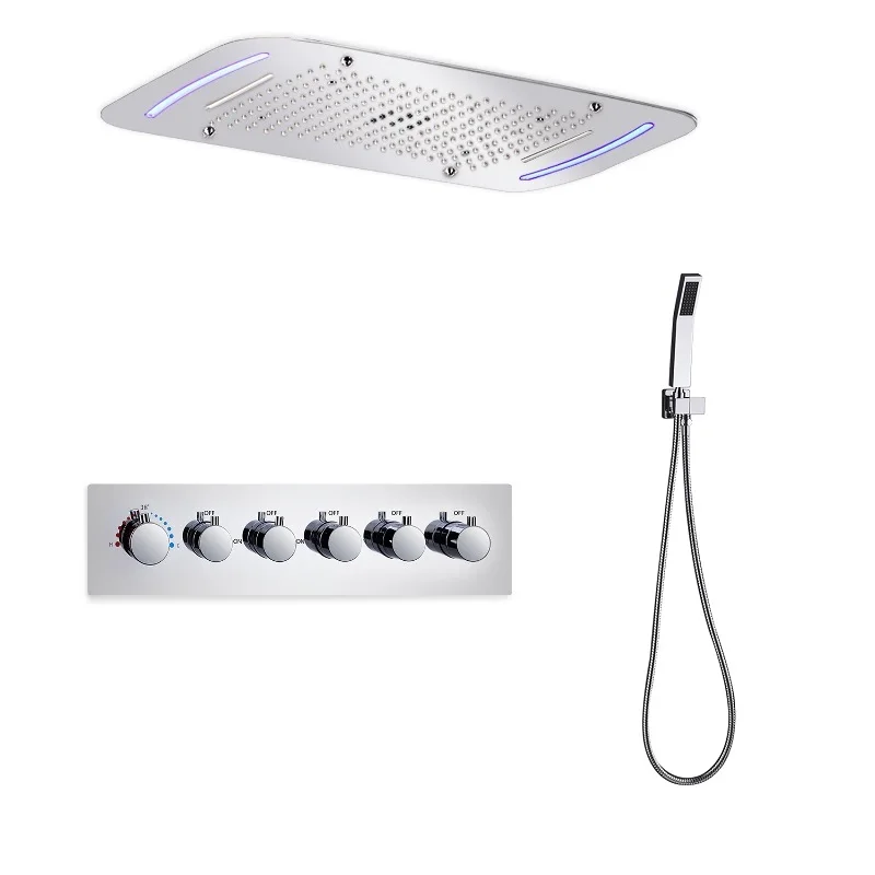 Luxury Bathroom Ceiling Shower Fixtures Large Rain Shower Head Set Multi-function System With Led Color Control Panel