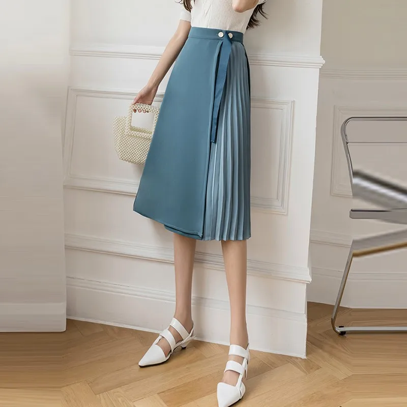 

Office Lady Elegant Long Skirts New Arrival 2022 Summer Korean Style Solid Color Jupe Femme Ladies High Waist Faldas Mujer