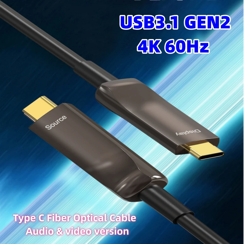 

15M 20M Type C Fiber Optic Cable 4K 60Hz USB C USB 3.1 Active Cable High Speed 21.6Gbps DP1.2 HBR2 Video Version for PC Laptop