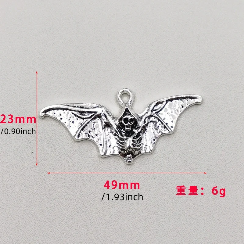 10pcs Retro Alloy Halloween Vampire Bat Wings Skull Pendant DIY Accessories