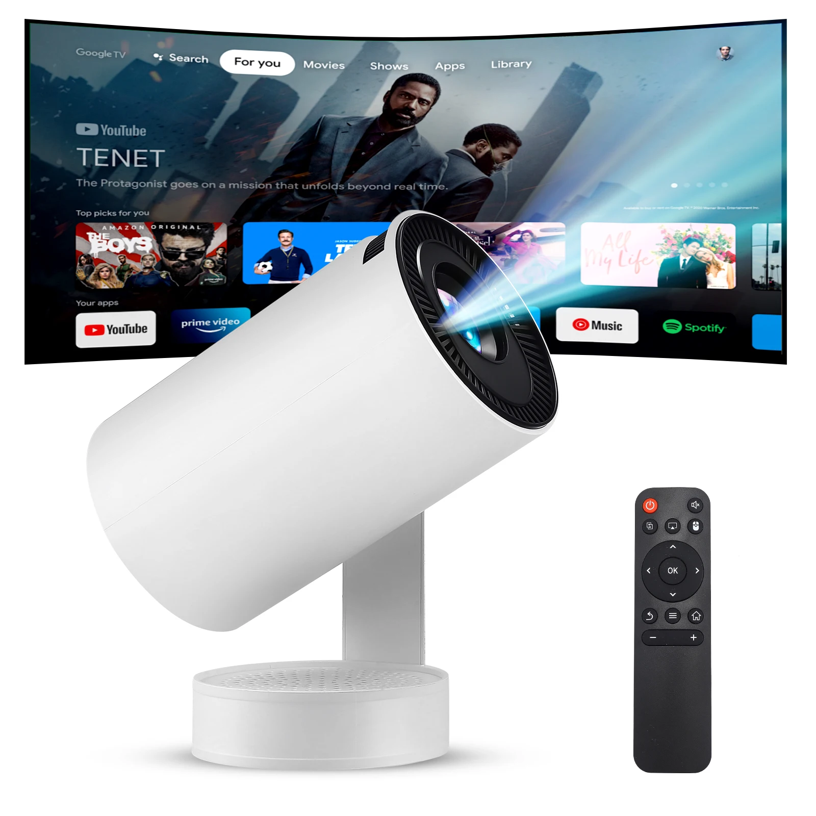 Mini Proyector 4K, Proyector de Tiro Corto con Corrección Trapezoidal Automática, WiFi y Bluetooth, Proyector Inteligente