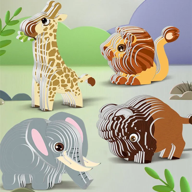 Puzzle en papier animal 3D pour enfants, jouets Montessori, bricolage amusant, assemblage manuel, modèle tridimensionnel, garçon, fille