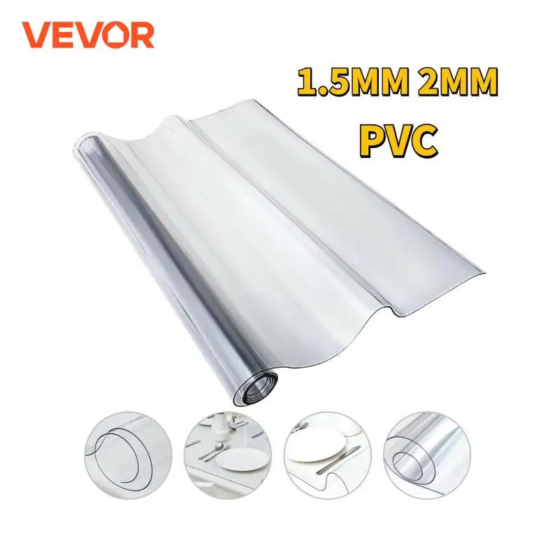 

VEVOR PVC Tablecloth Transparent Table Cloth 1.5mm 2mm Waterproof Oilproof Plastic Soft Glass Protector Cover for Dining Table