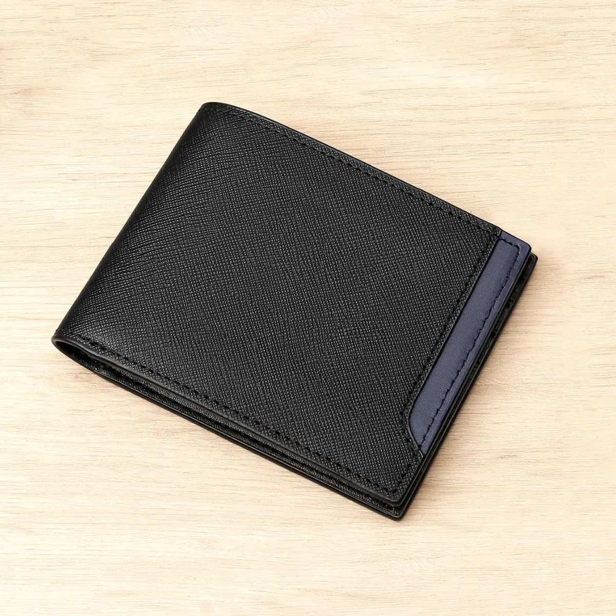 Men's Genuine Leather Bifold Wallet Classic Black Cowhide Purse Slim Minimalist Card Holder with Cash Compartment & Coin Pocket
