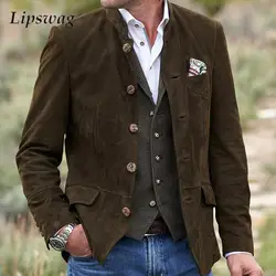 2025 Spring New Casual Mens Jacket Coat Vintage Turn-down Collar Single-breasted Suit Jackets Men Stylish Solid Color Outerwear