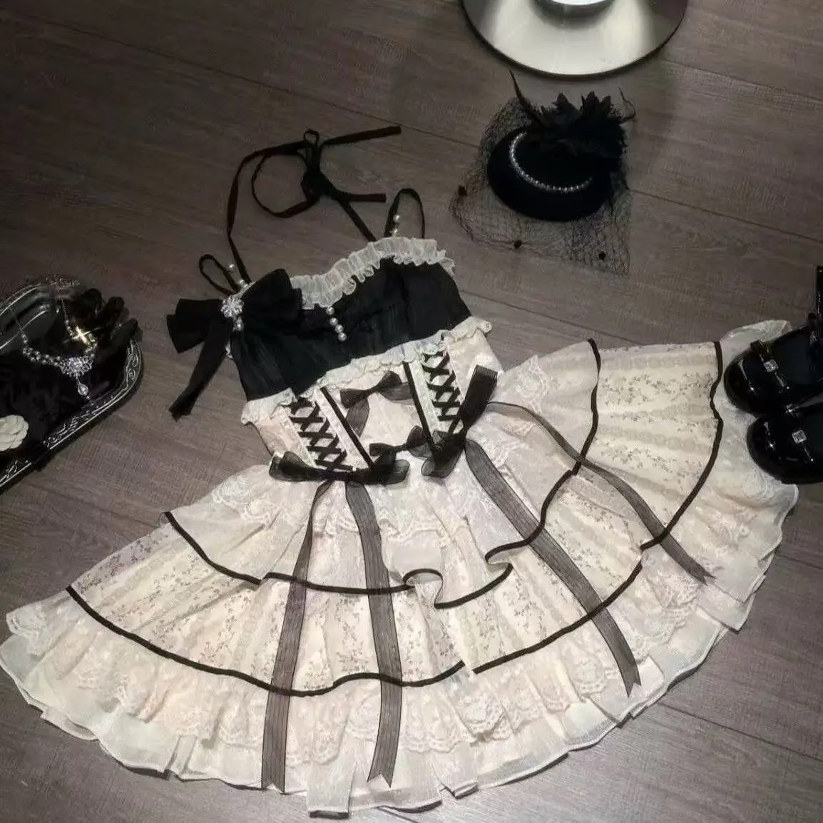 الحلو لوليتا فستان أسود المرأة ملابس غير رسمية Y2k اليابانية Kawaii فستان السهرة ملابس الحفلات خمر شيك أبلى فتاة الصيف