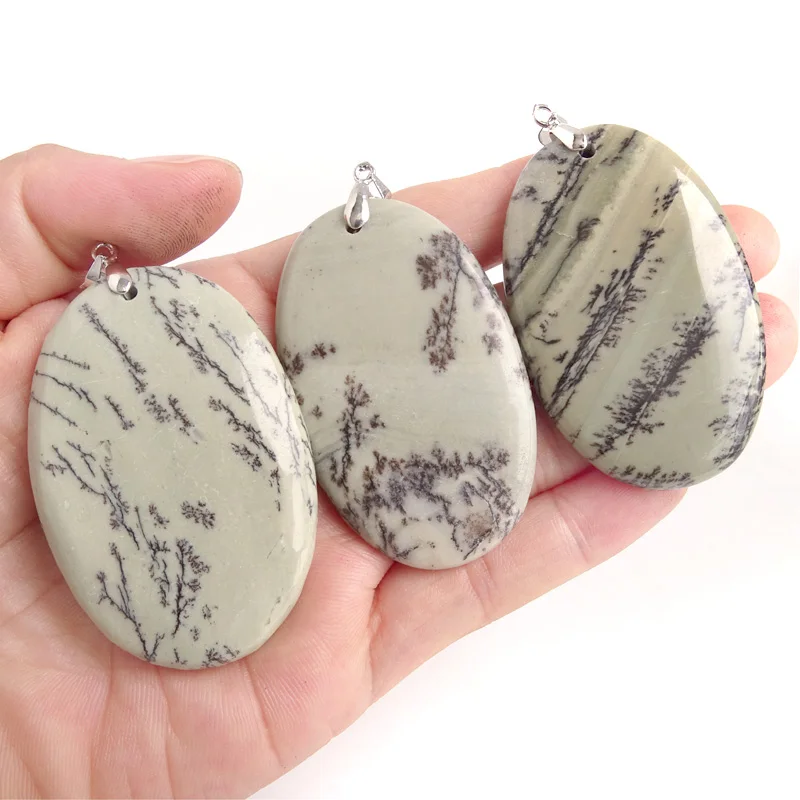Fashion Women Man Gift Necklace Green Natural Dendrite Moss Agate Stone Slide Healing Crystal Pendants for Jewelry Making BW098