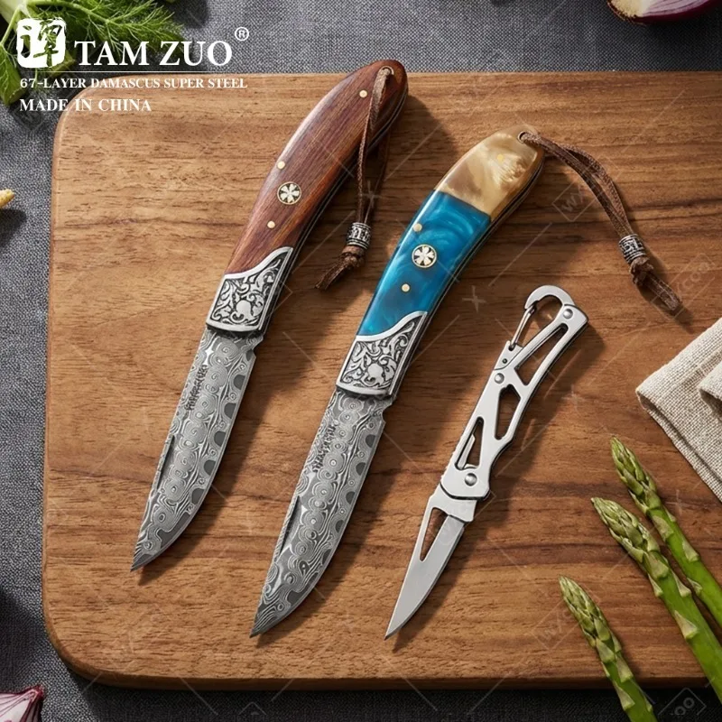 WXCOO Folding Damascus Steel Boning Fruit Knife Cleaver Meat Vegetables Slicing Fish Kitchen Knives Chef Knife Cutting Tool