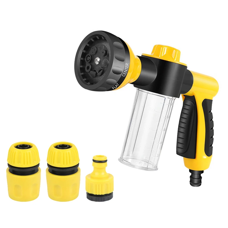 Verstellbare Schaumwasserpistole für die Autowäsche, Hochdruck-Gartensprühflasche mit Seifenlösungsbehälter und Schnellanschluss.