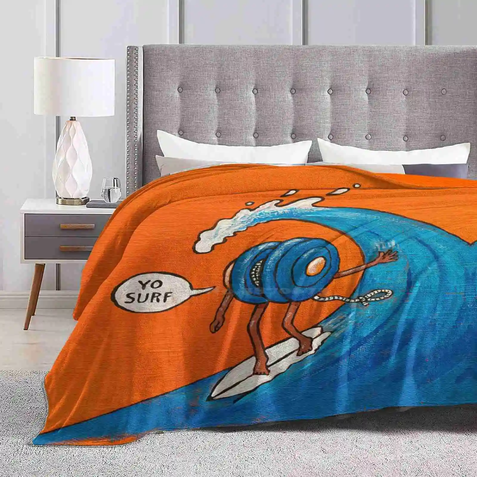 Yo-Yo Surfing Original Painting New Selling Custom Print Flannel Soft Blanket Yo Yo Yoyo Surfing Surfer Acrylic Humor Humour