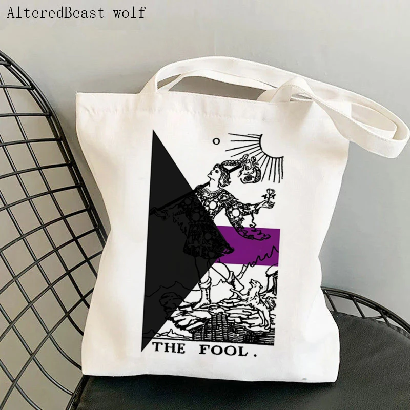 

Women Shopper bag magic Demisexual Pride Rainbow Flag Tarot Card witchy Bag Harajuku Canvas Shopper Bag girl Shoulder Lady Bag