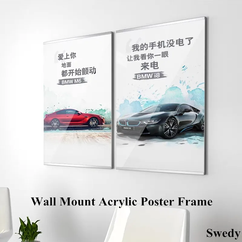 A4 Clear Wall Mounted Acrylic Floating Poster Picture Photo Frame Set Sign Holder Display Frame