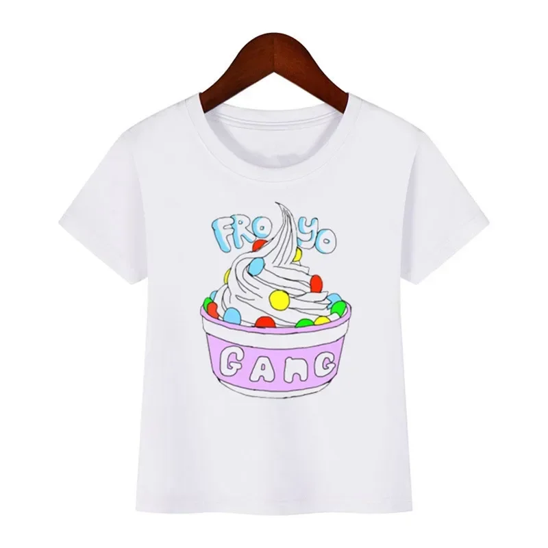 Cute Milk Tea Ice Cream Cartoon Printed Boys and Girls Printed T-shirt Summer Top Children's Clothing